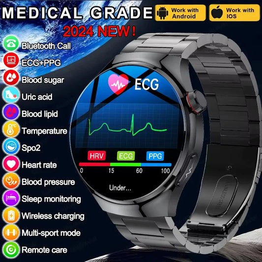 2024 m. naujas medicininės klasės išmanusis laikrodis cukraus kiekio kraujyje ir lipidų šlapimo rūgšties EKG + PPG kūno temperatūros Bluetooth skambučio sveikatos išmanusis laikrodis