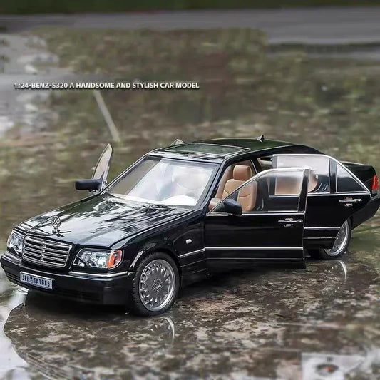 Mažas automobilis 1:24 Mercedes Benz S320 W140 lydinio miniatiūrinis automobilio modelis, liejamas metalinis garsas＆ šviesos kolekcija vaikams žaislinė transporto priemonė, dovana