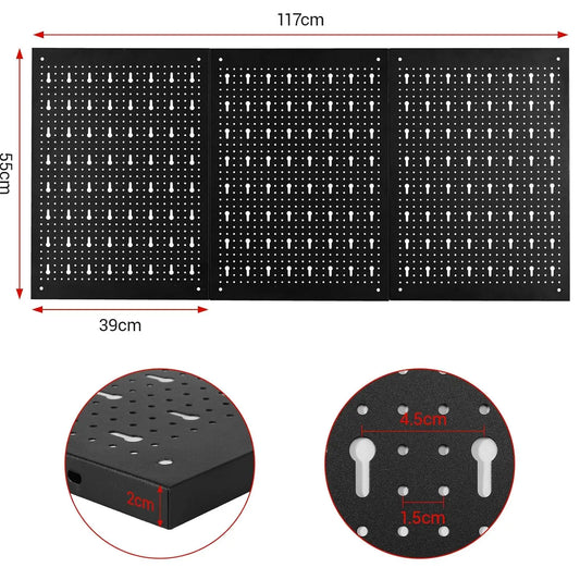 Fixkit Tool siena perforuota siena metalinė siena perforuota skarda su kabliukų laikikliais 117x55x2cm komplektas sienoms kabliukas 17 dalių