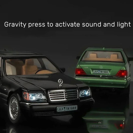 Mažas automobilis 1:24 Mercedes Benz S320 W140 lydinio miniatiūrinis automobilio modelis, liejamas metalinis garsas＆ šviesos kolekcija vaikams žaislinė transporto priemonė, dovana